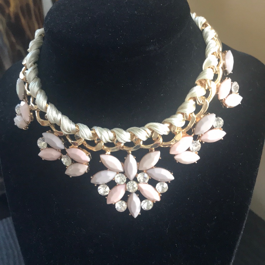 Statement Necklace With Crystals And Pale Pink & Purple Accents